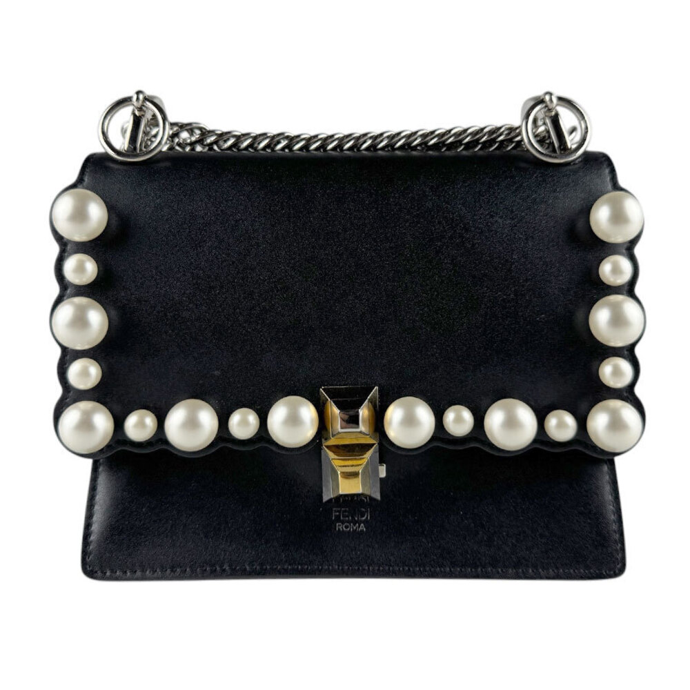 Fendi Shoulder Bag Kanai Leather Metal Black